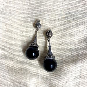 Silver Black drop earrings